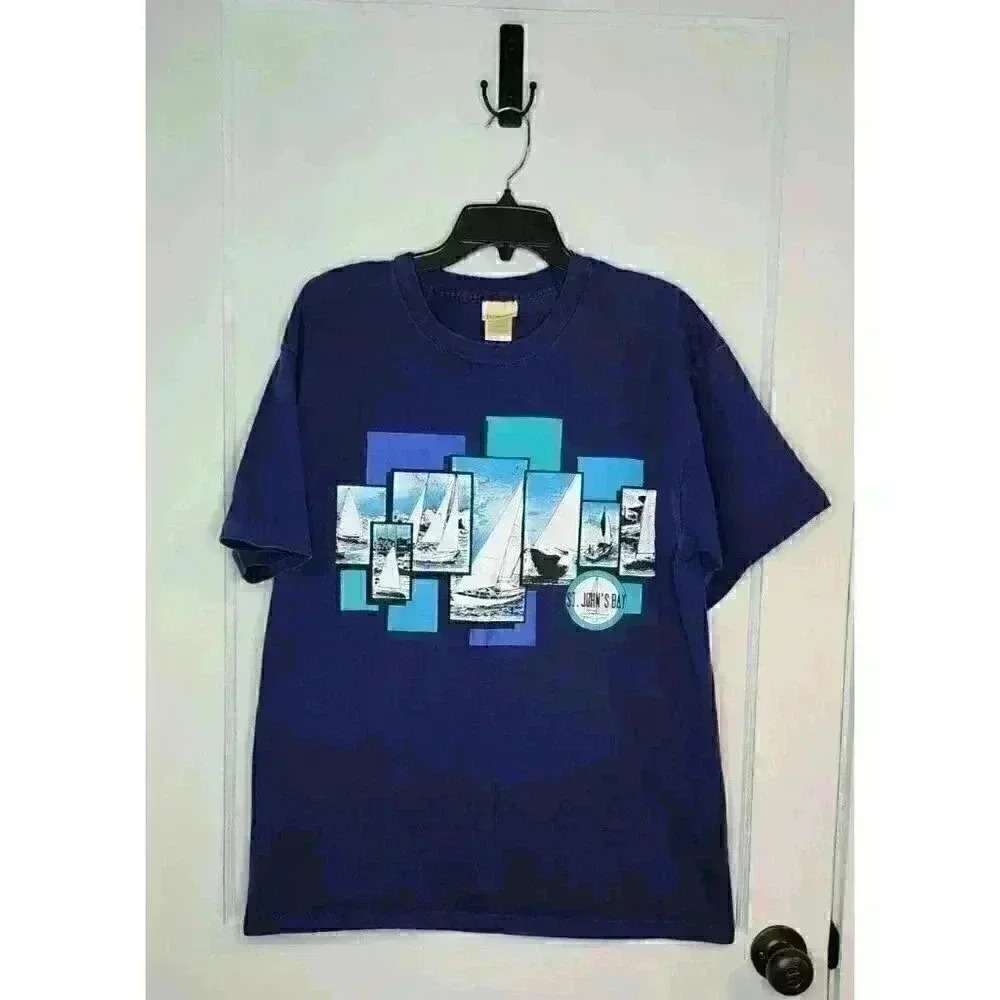 Rare Vintage ST. JOHN’S BAY Sailboat Sailing Graphic T Shirt Blue Size Large